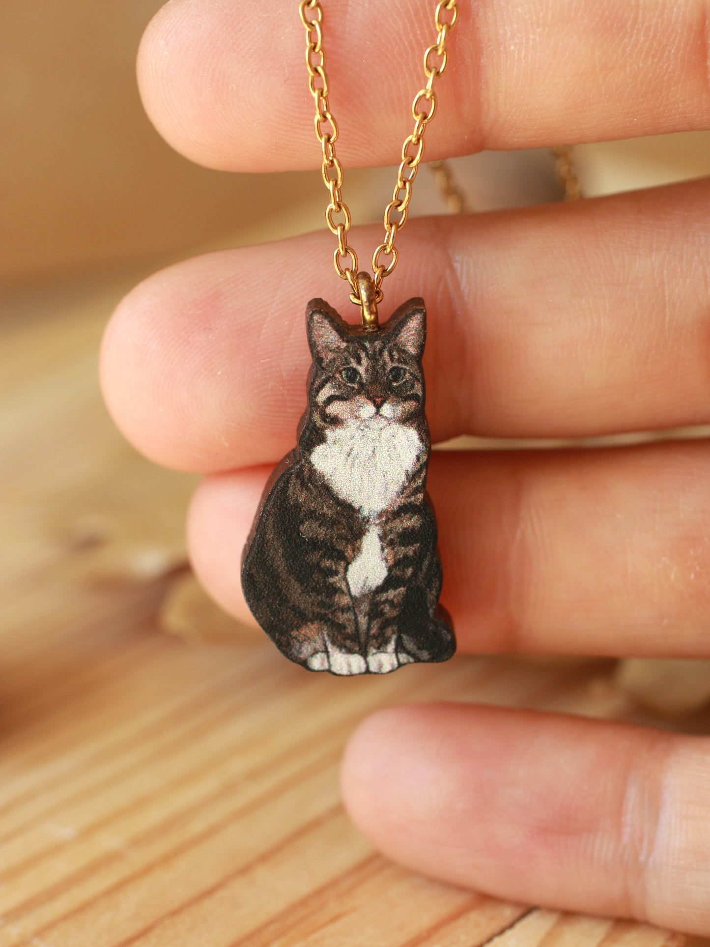 Domestic cat necklace - short hair cat pendant