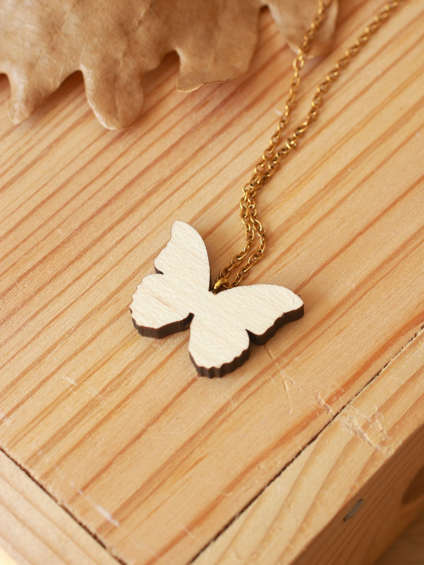 Blue Morpho butterfly - wooden necklace