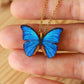 Blue Morpho butterfly - wooden necklace