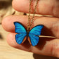 Blue Morpho butterfly - wooden necklace