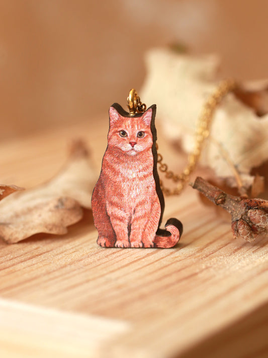 Orange tabby cat necklace