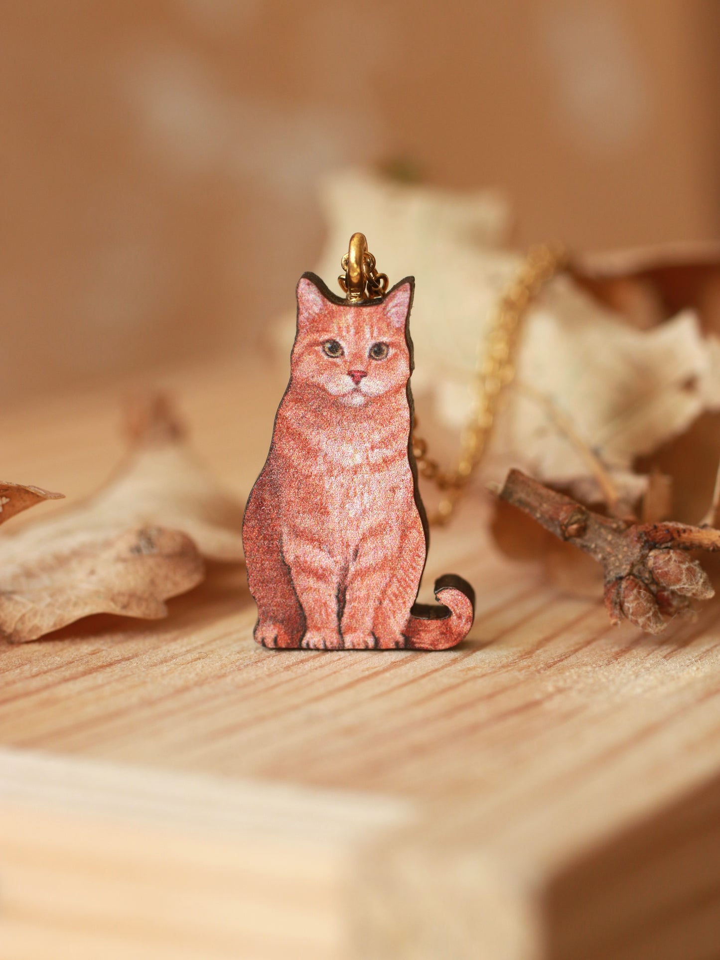 Orange tabby cat necklace