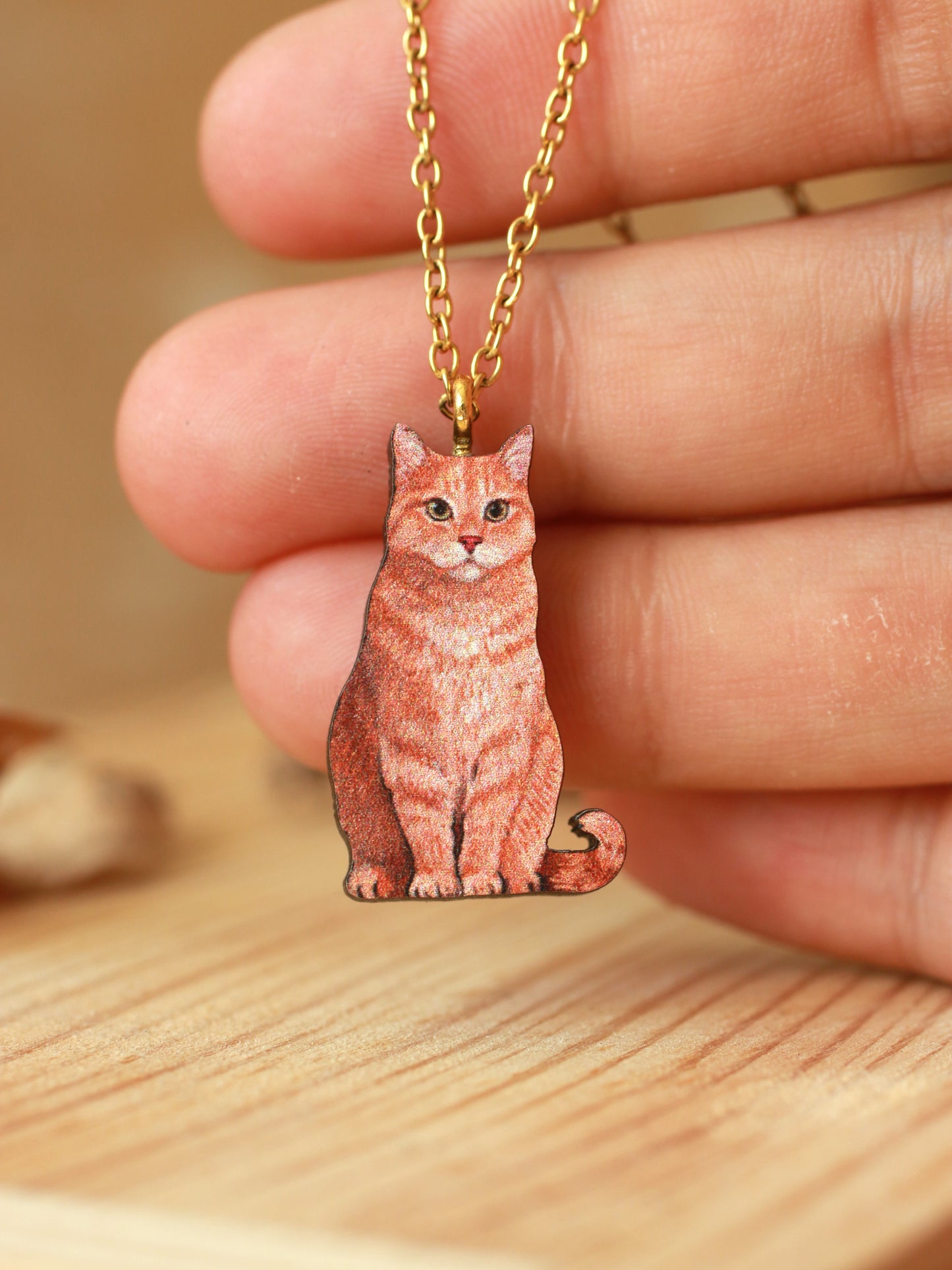 Orange tabby cat necklace