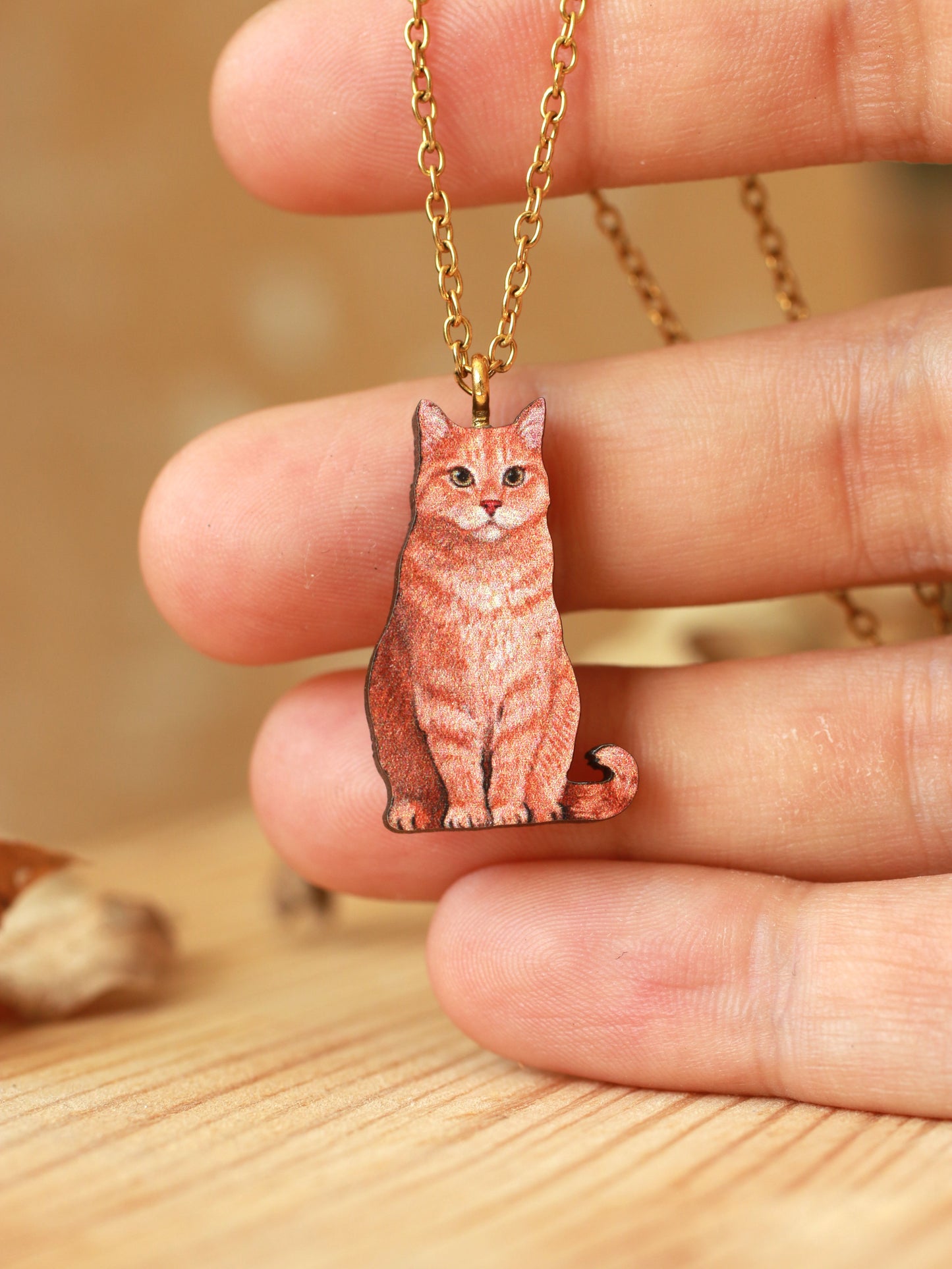 Orange tabby cat necklace