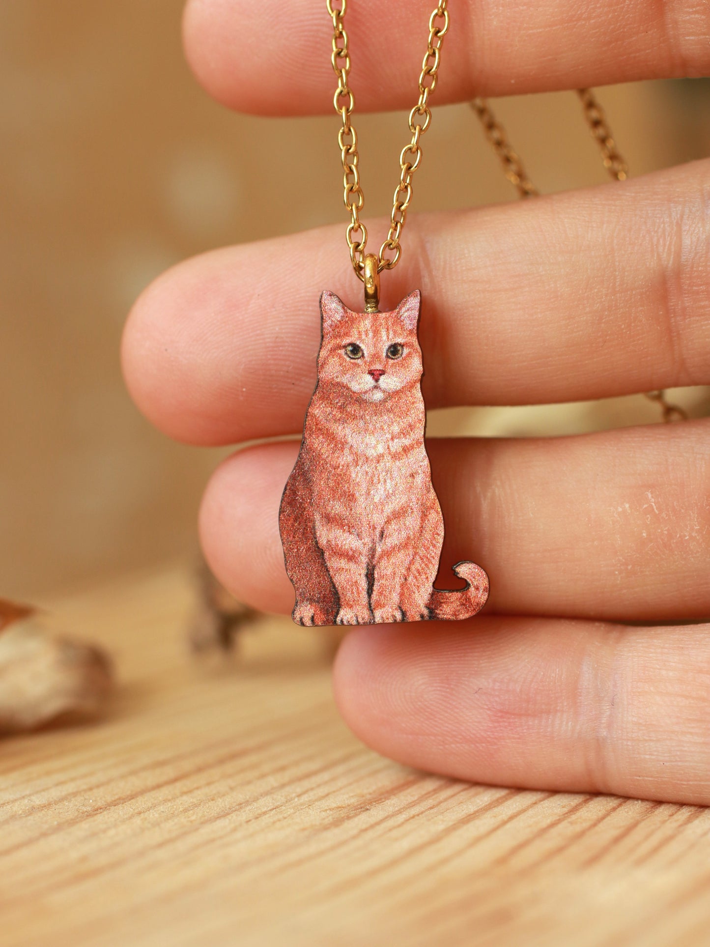 Orange tabby cat necklace