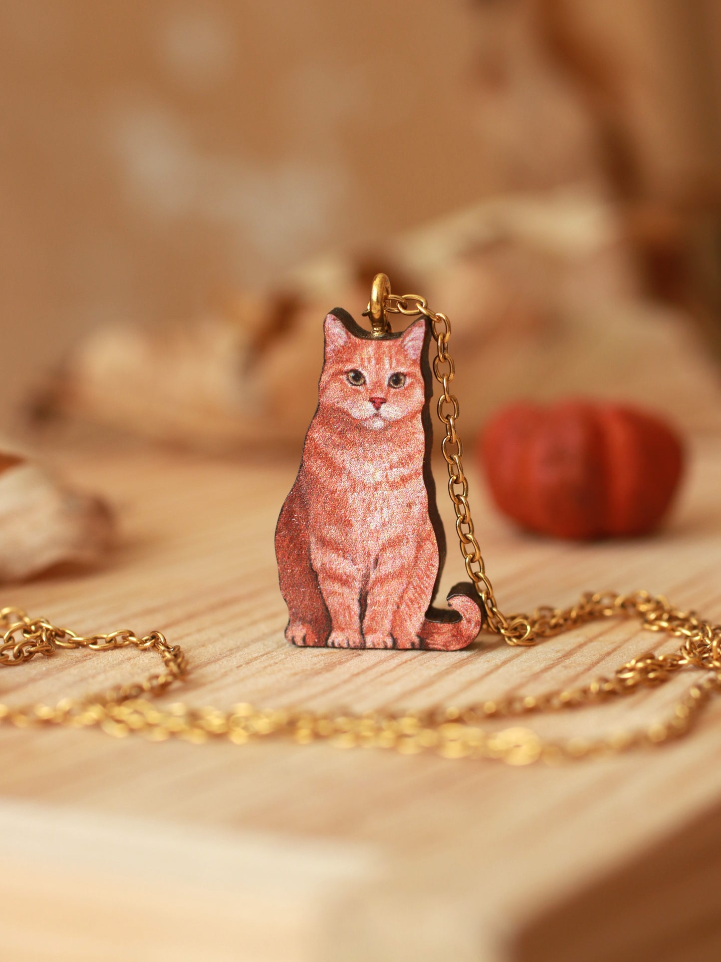 Orange tabby cat necklace