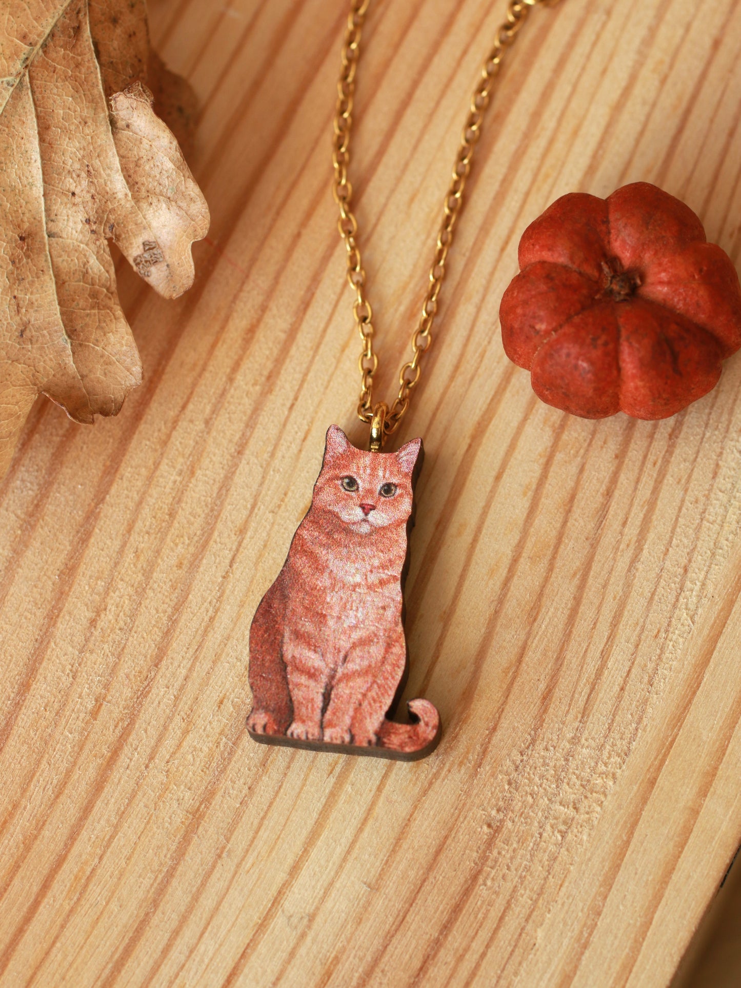 Orange tabby cat necklace