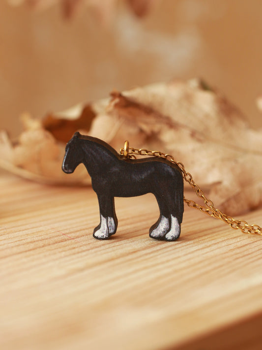 Horse necklace - Wooden Shire horse pendant