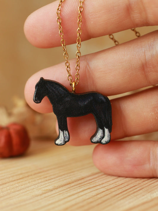 Horse necklace - Wooden Shire horse pendant