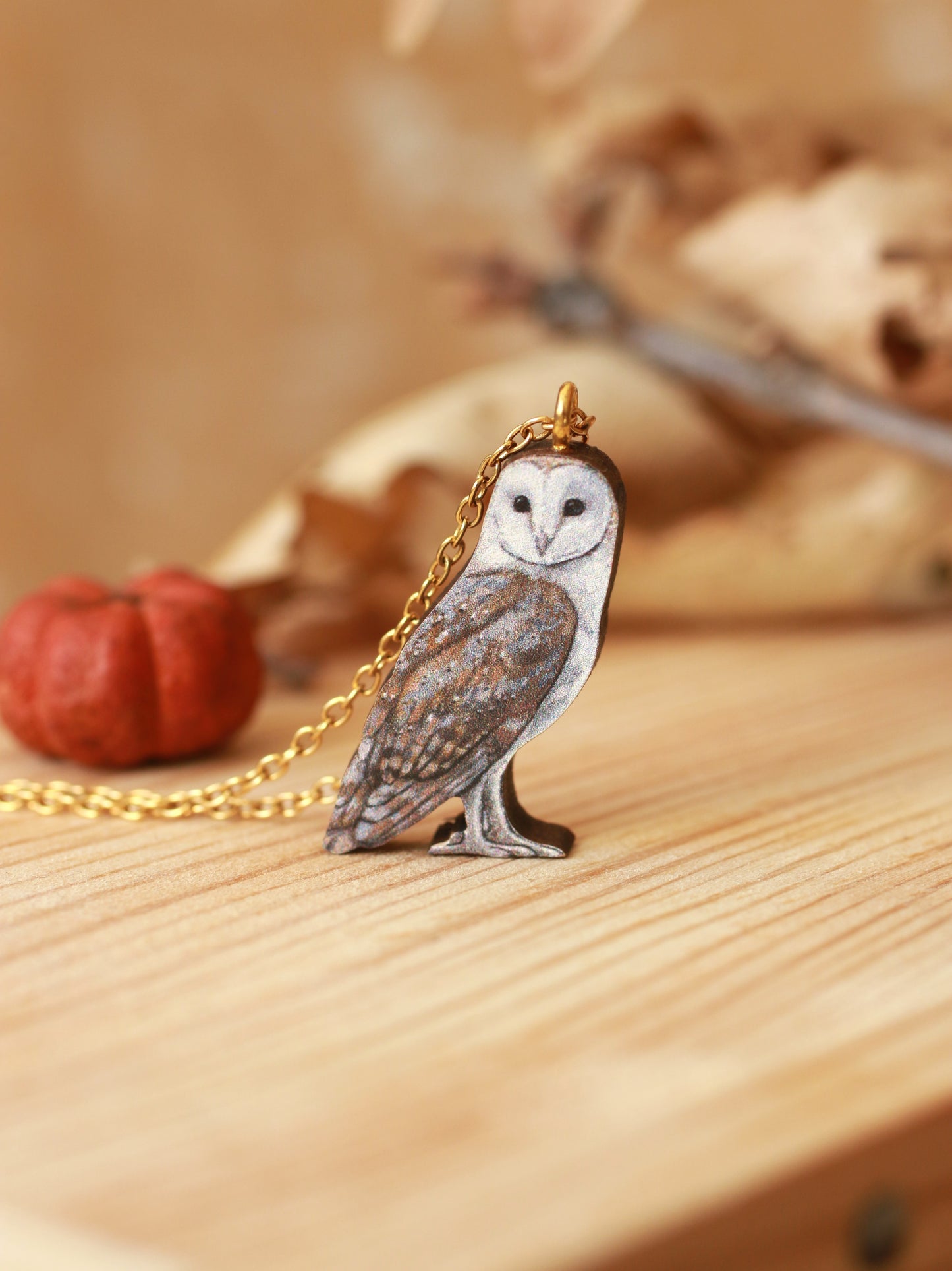 Barn owl necklace - wooden pendant