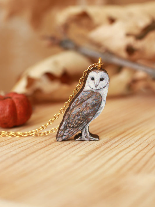 Barn owl necklace - wooden pendant