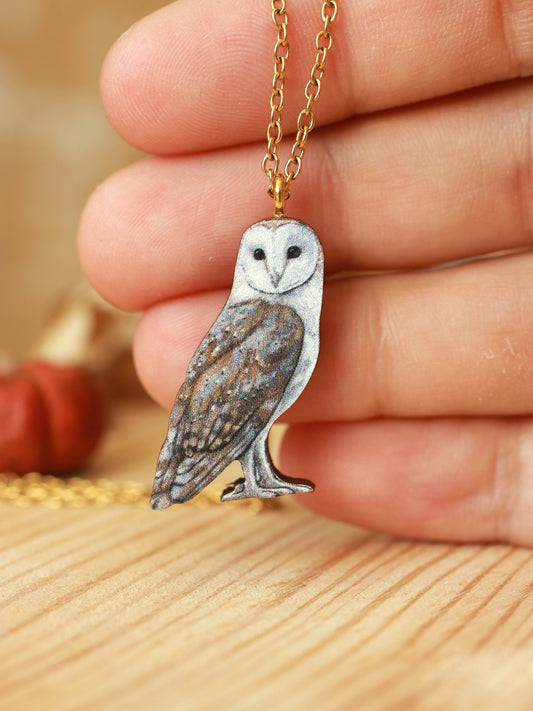 Barn owl necklace - wooden pendant