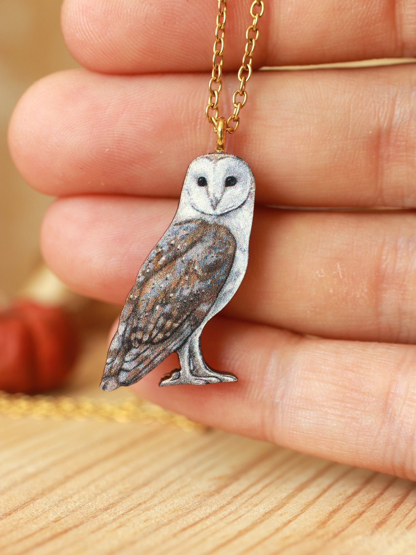 Barn owl necklace - wooden pendant