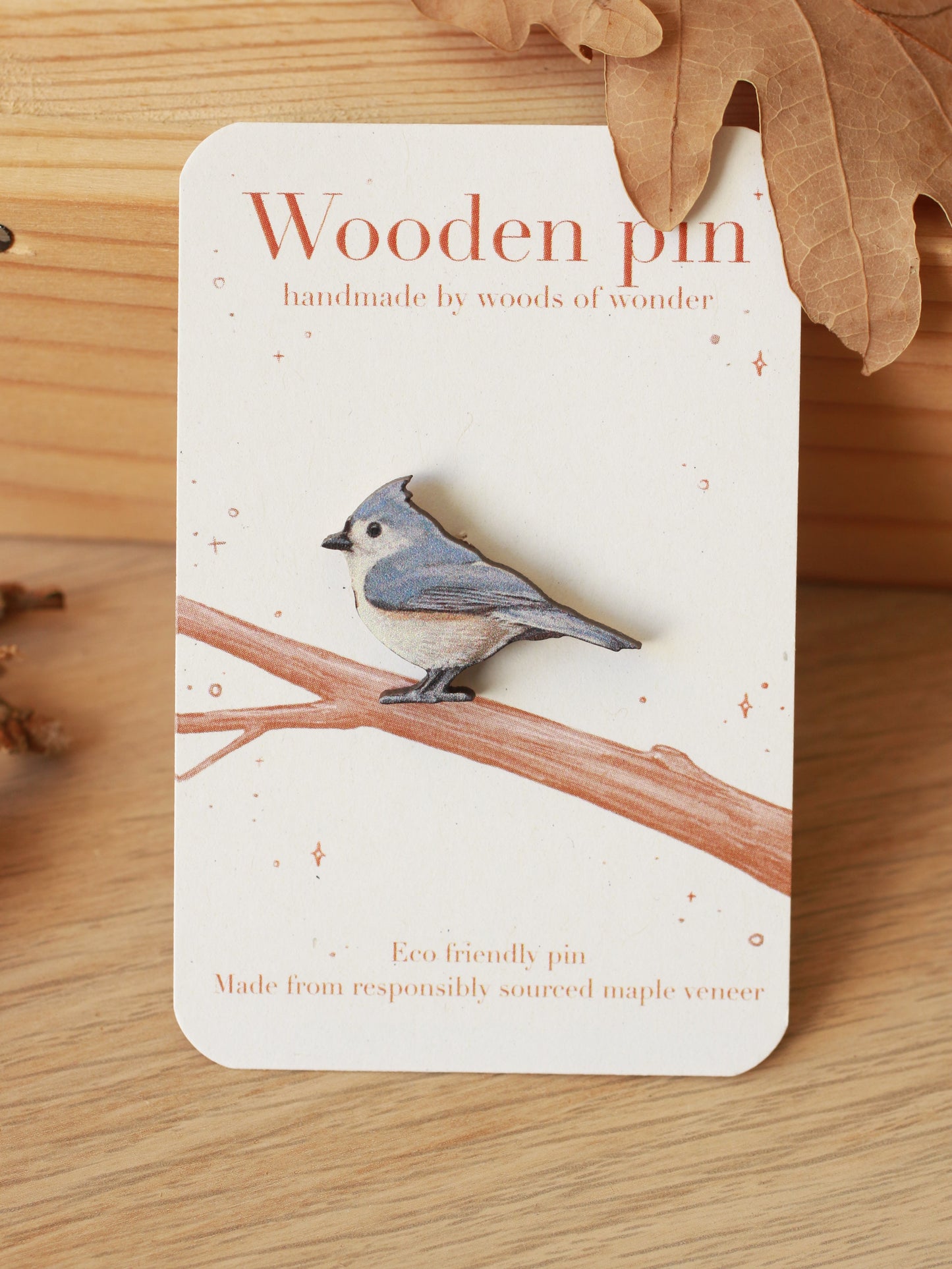 Tufted titmouse pin - wooden bird pin