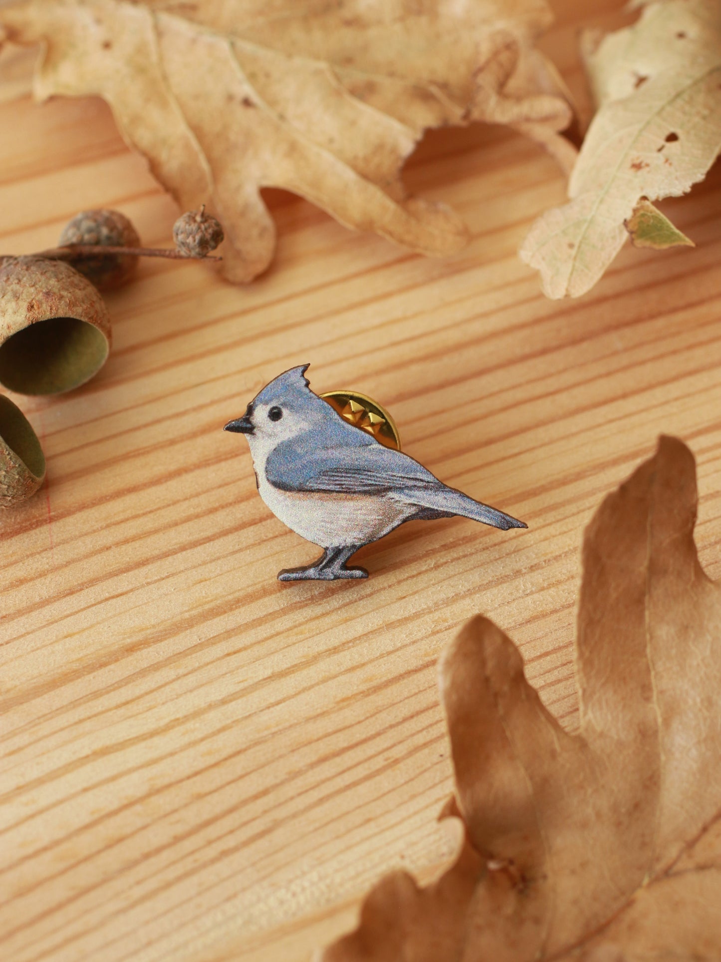 Tufted titmouse pin - wooden bird pin