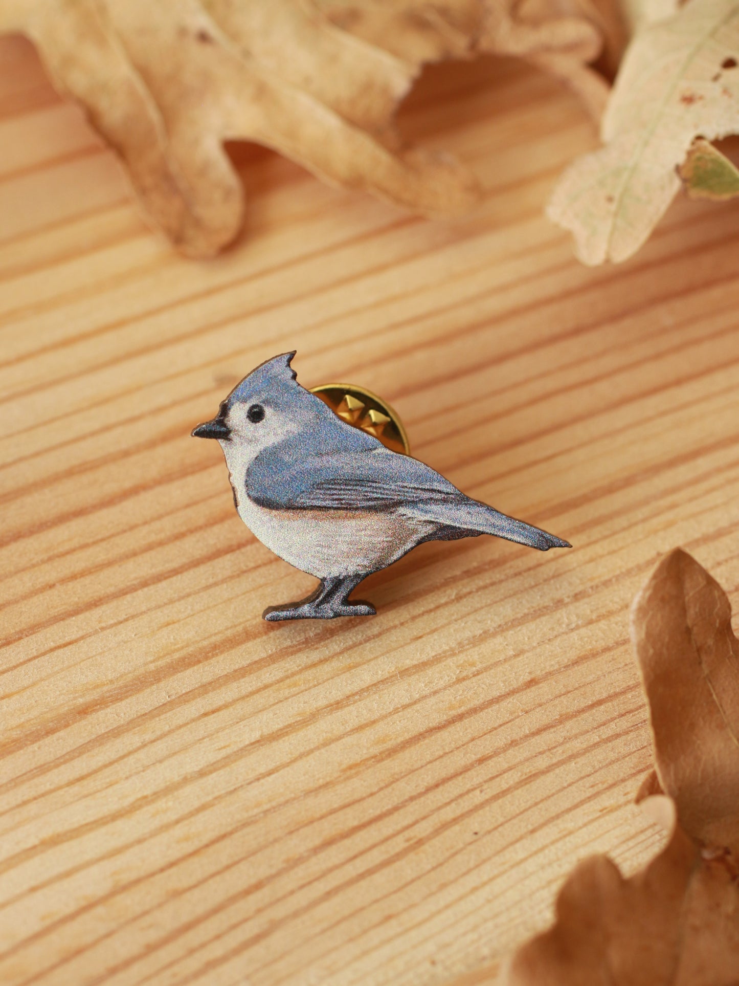 Tufted titmouse pin - wooden bird pin