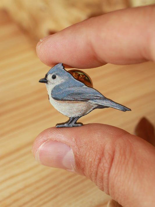 Tufted titmouse pin - wooden bird pin