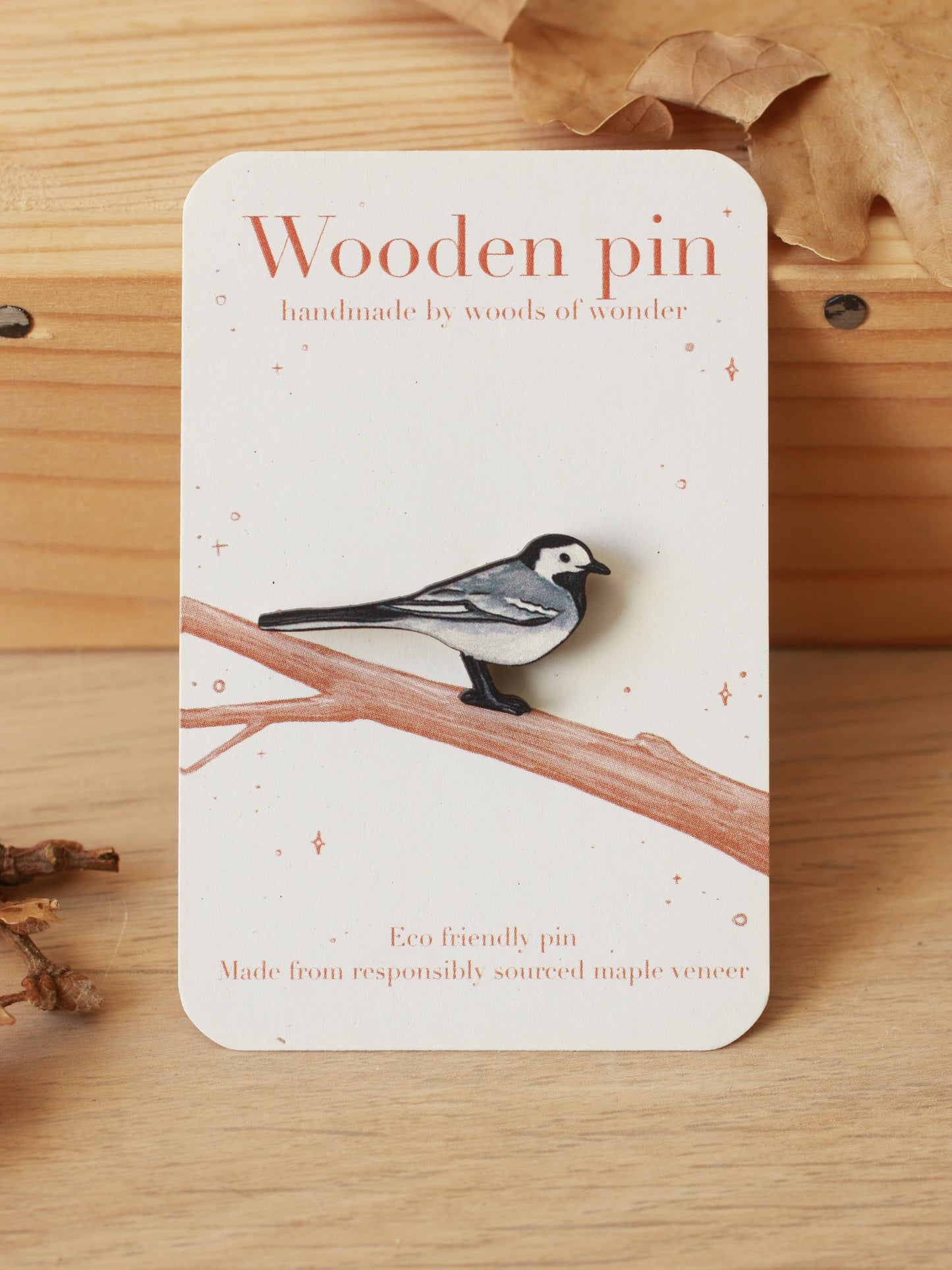 White wagtail pin