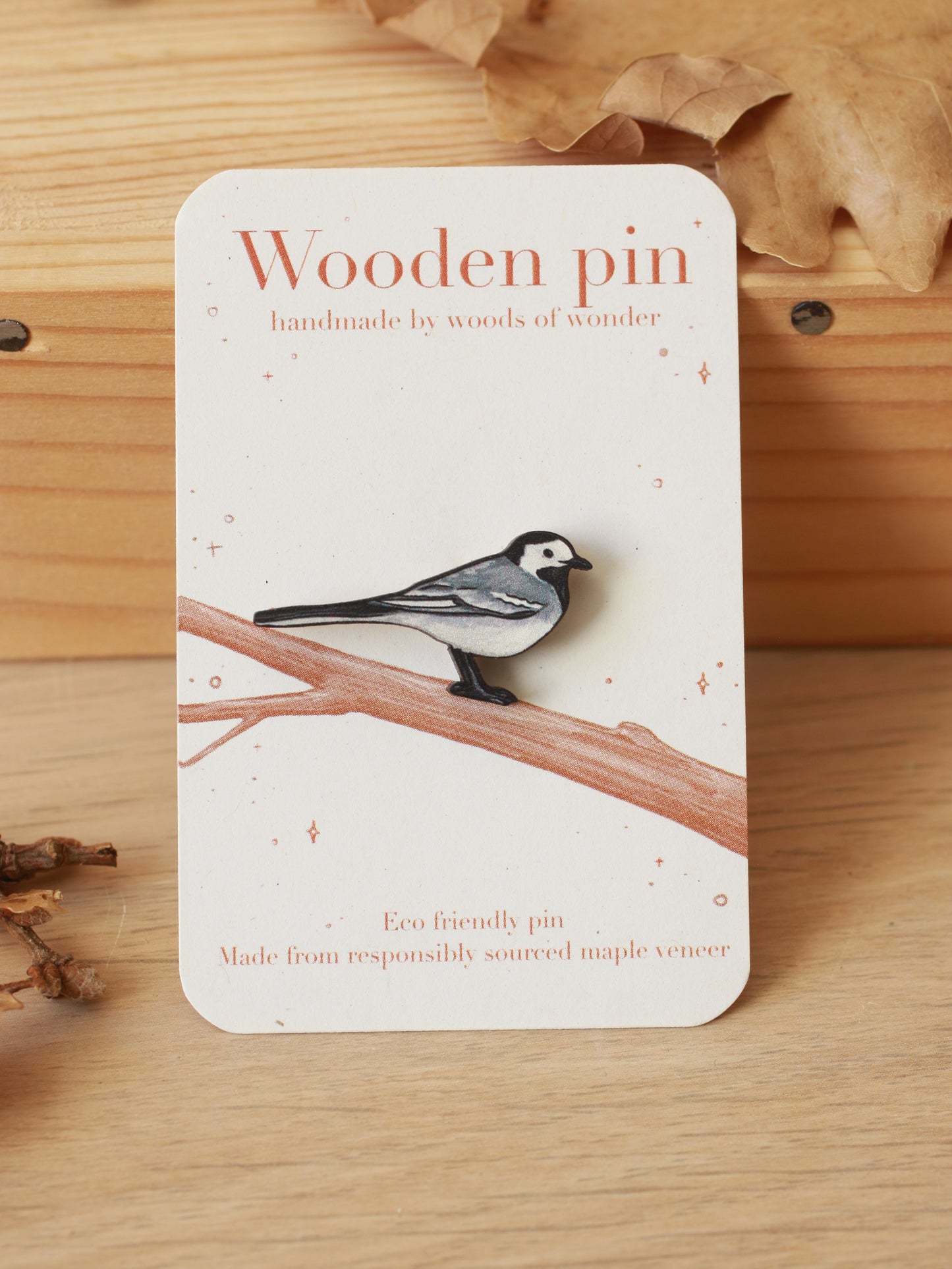 White wagtail pin