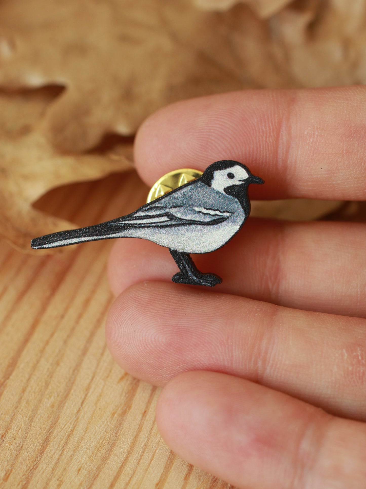 White wagtail pin