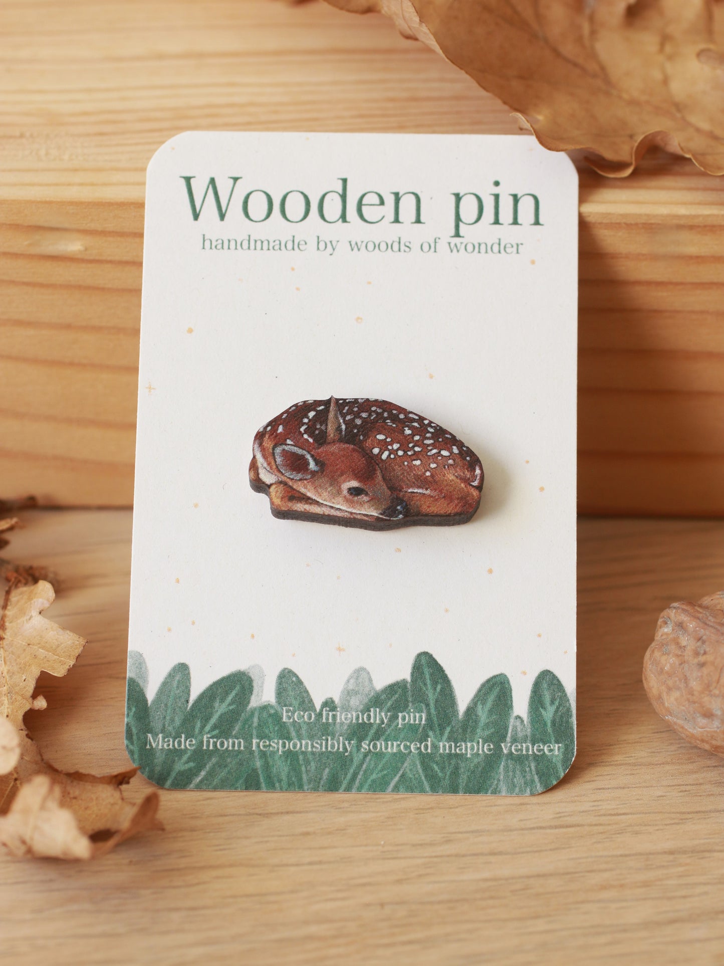 Fawn pin - wooden deer brooch