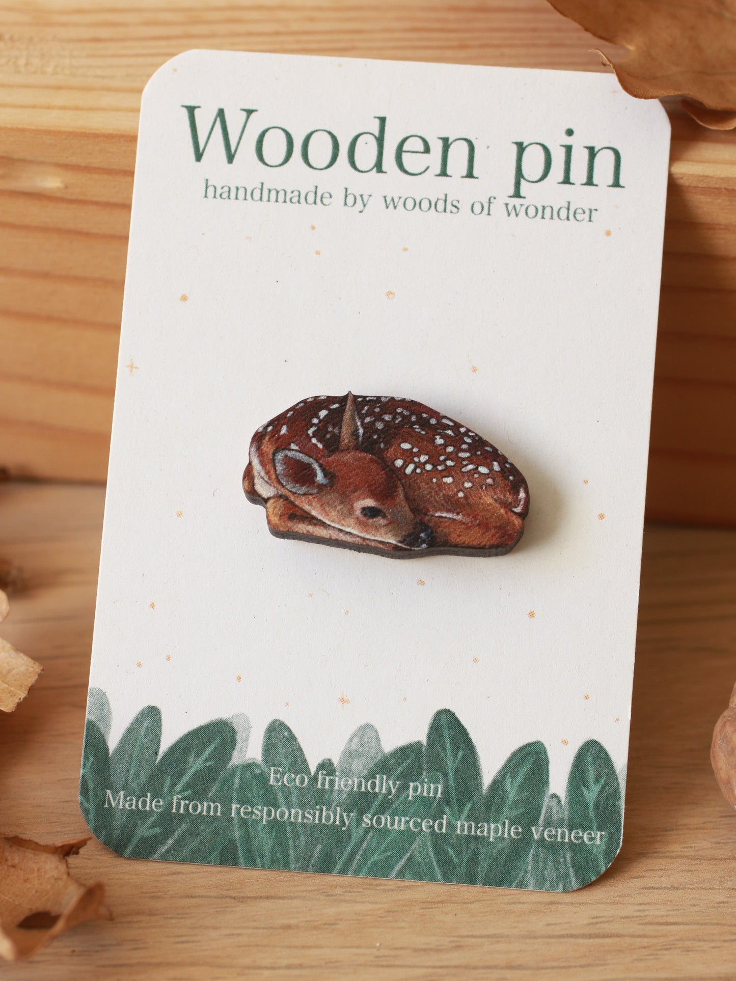 Fawn pin - wooden deer brooch