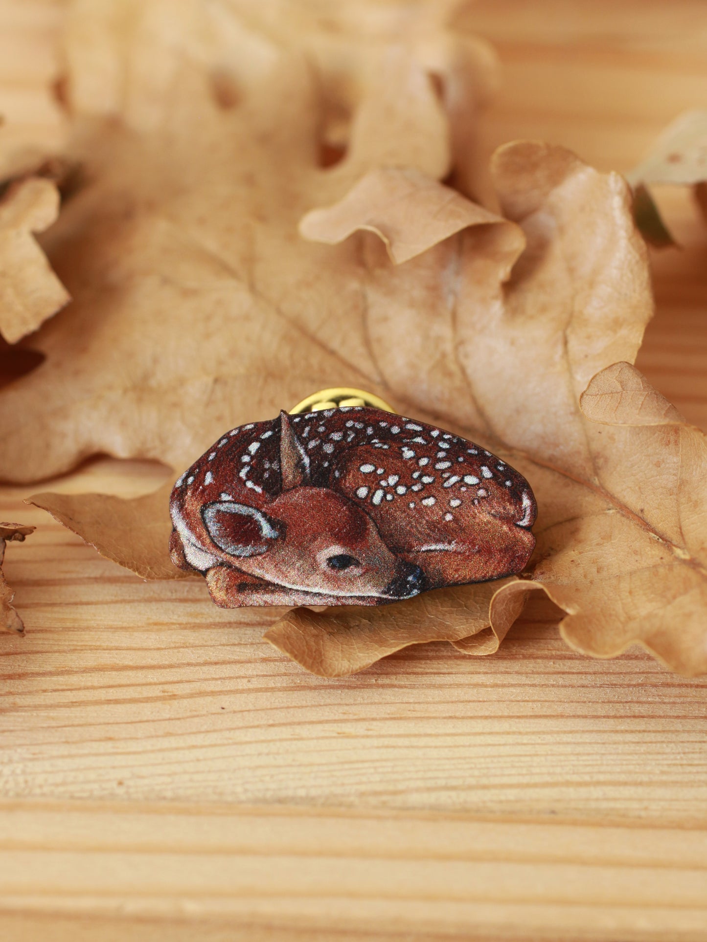 Fawn pin - wooden deer brooch