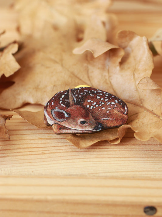 Fawn pin - wooden deer brooch