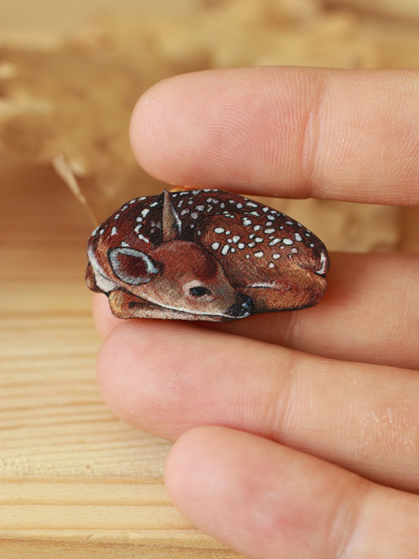 Fawn pin - wooden deer brooch