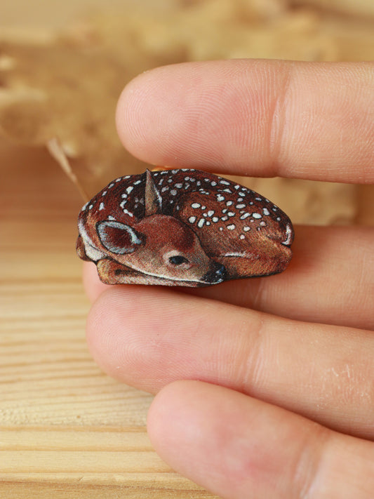 Fawn pin - wooden deer brooch