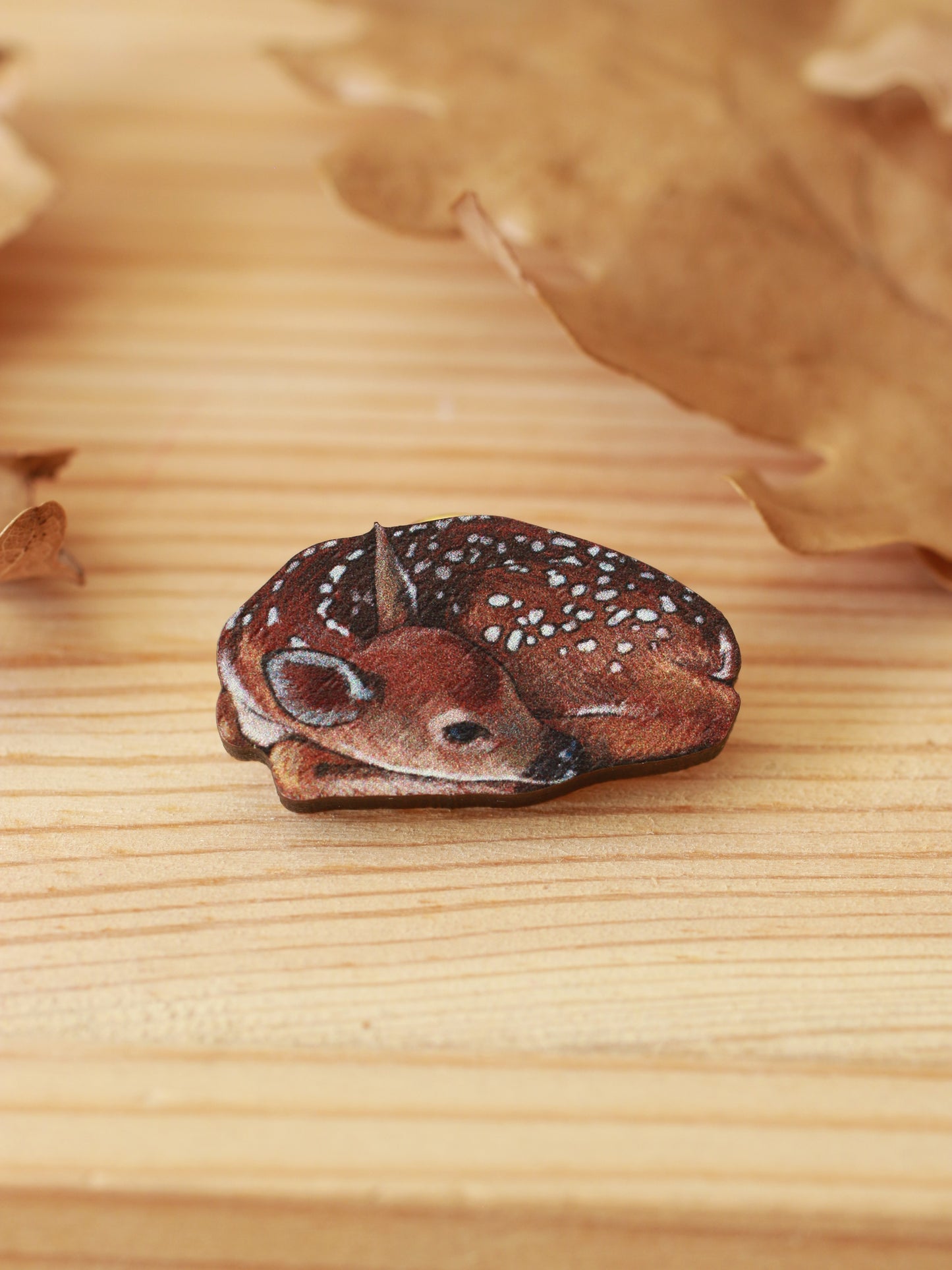 Fawn pin - wooden deer brooch