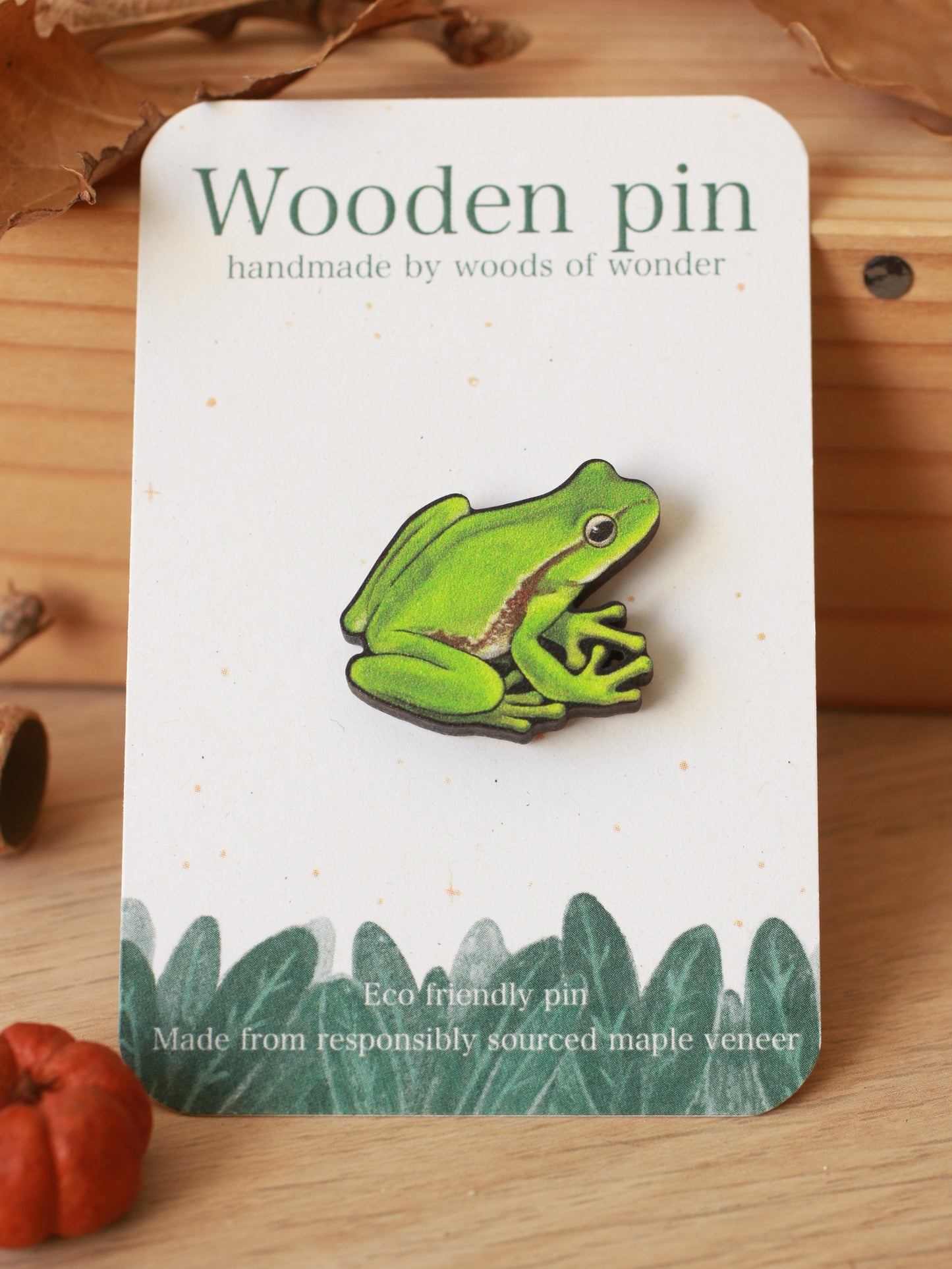 Tree Frog pin - wooden frog brooch