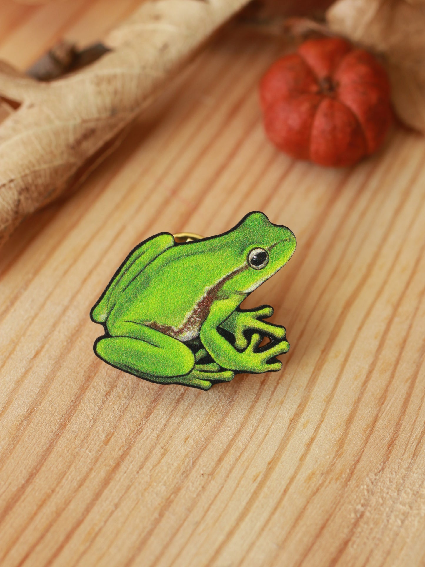 Tree Frog pin - wooden frog brooch