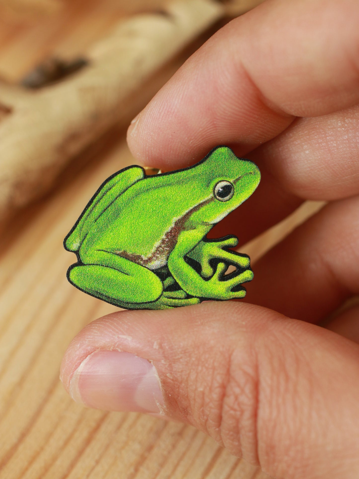 Tree Frog pin - wooden frog brooch