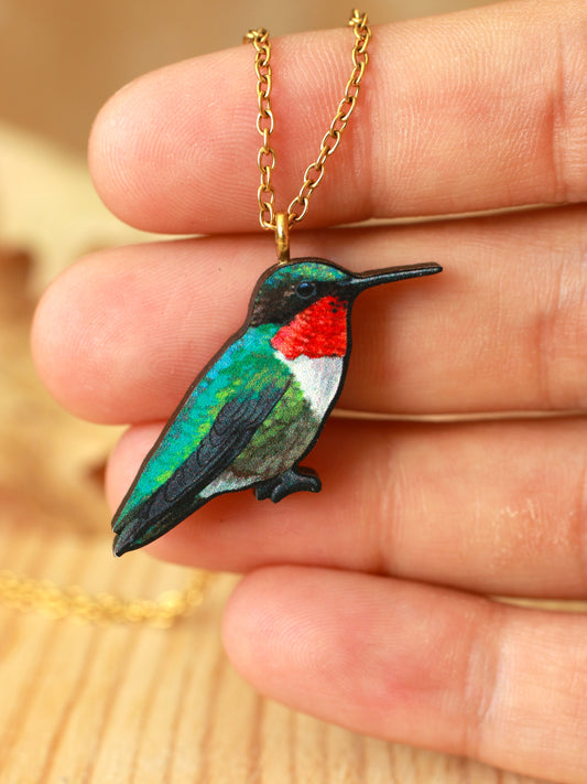 Hummingbird necklace - Ruby-throated hummingbird pendant