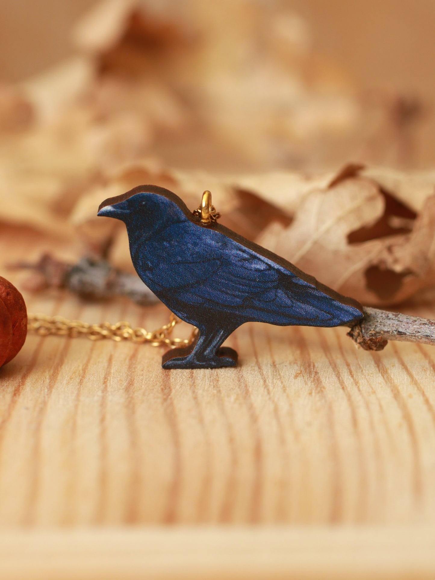 Crow - wooden bird necklace