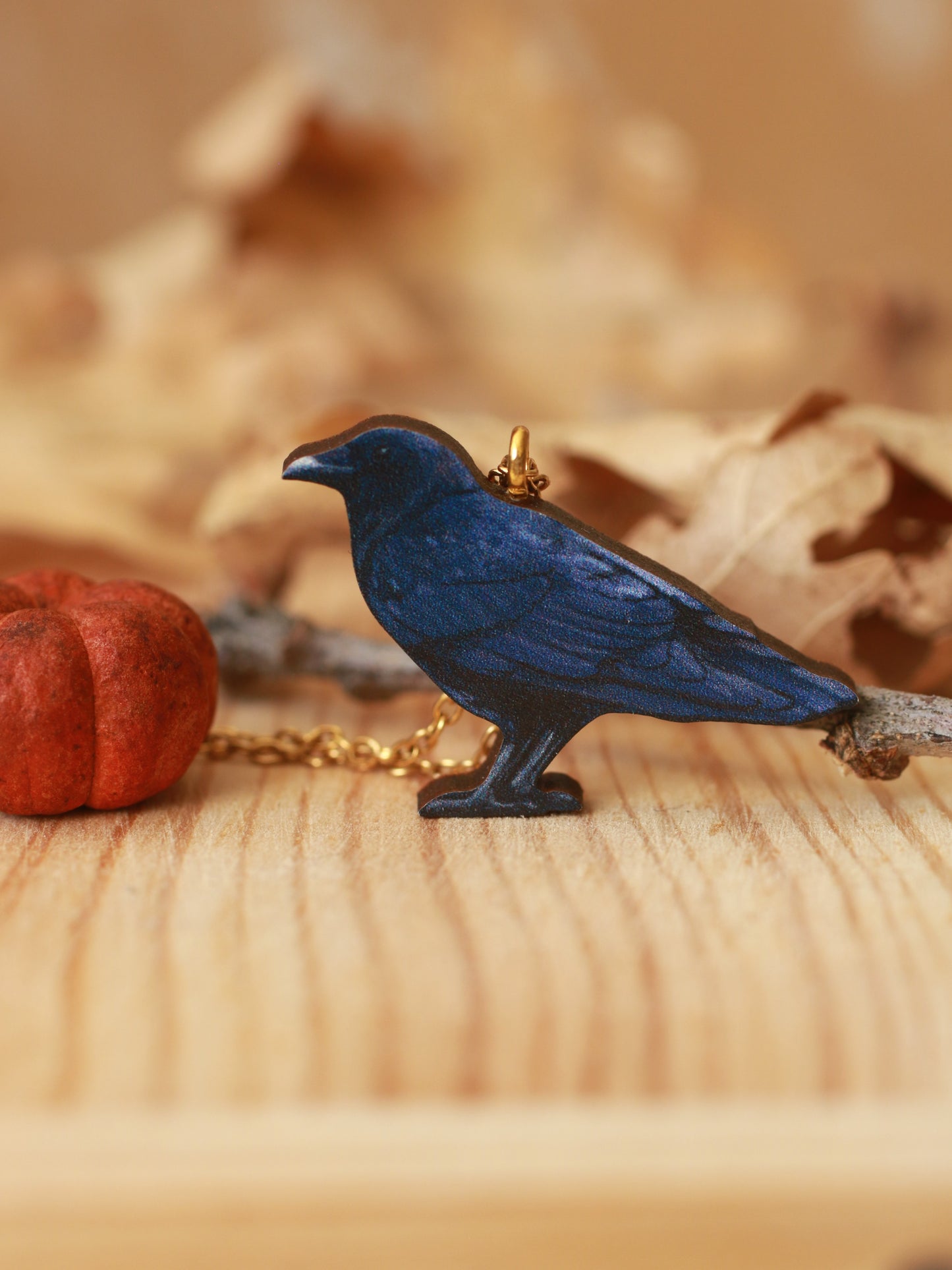 Crow - wooden bird necklace