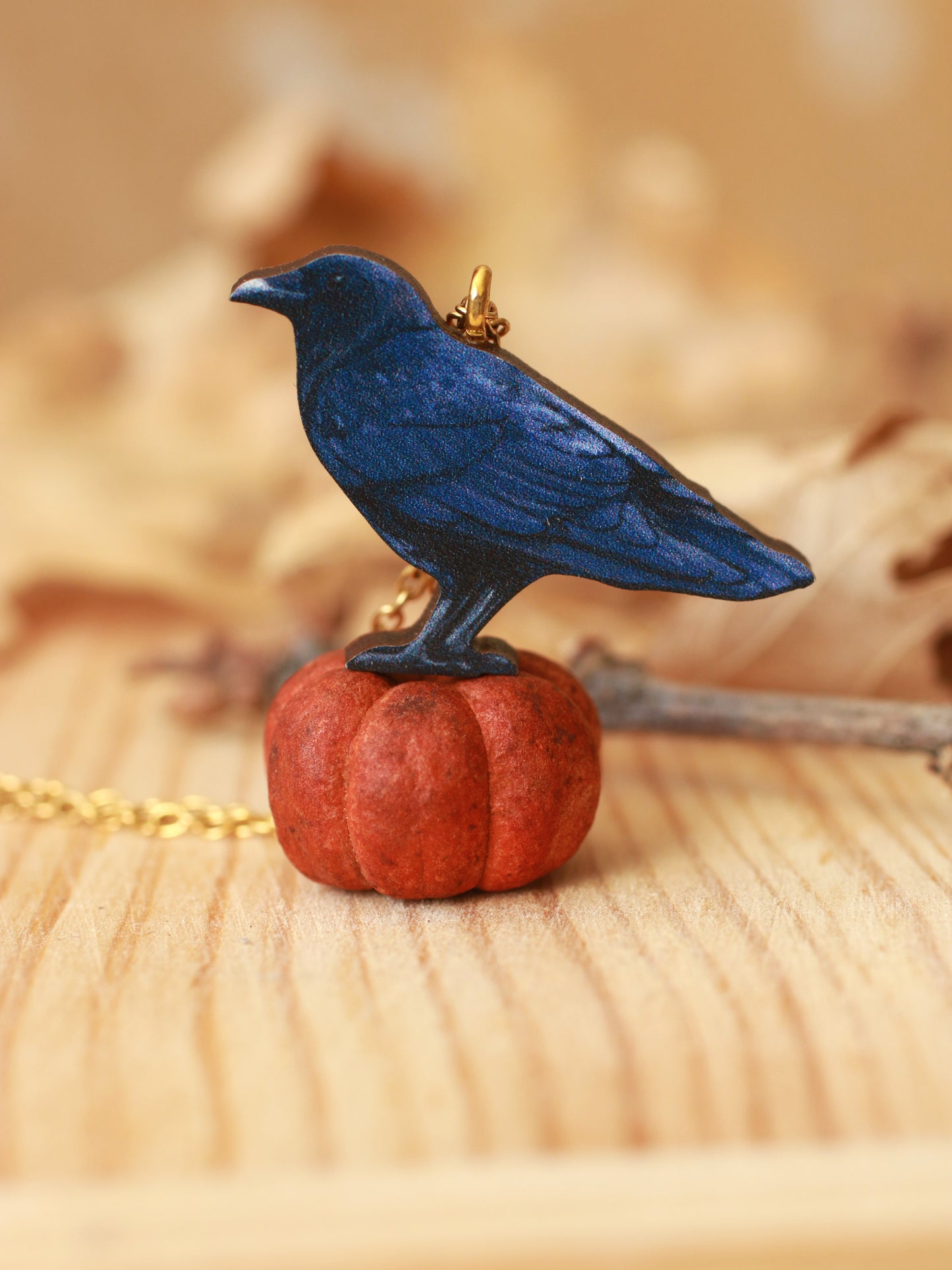 Crow - wooden bird necklace