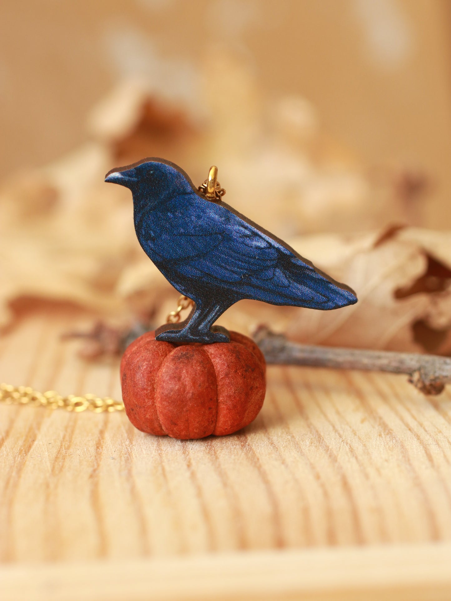 Crow - wooden bird necklace