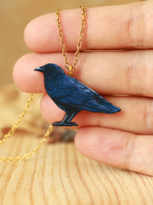 Crow - wooden bird necklace