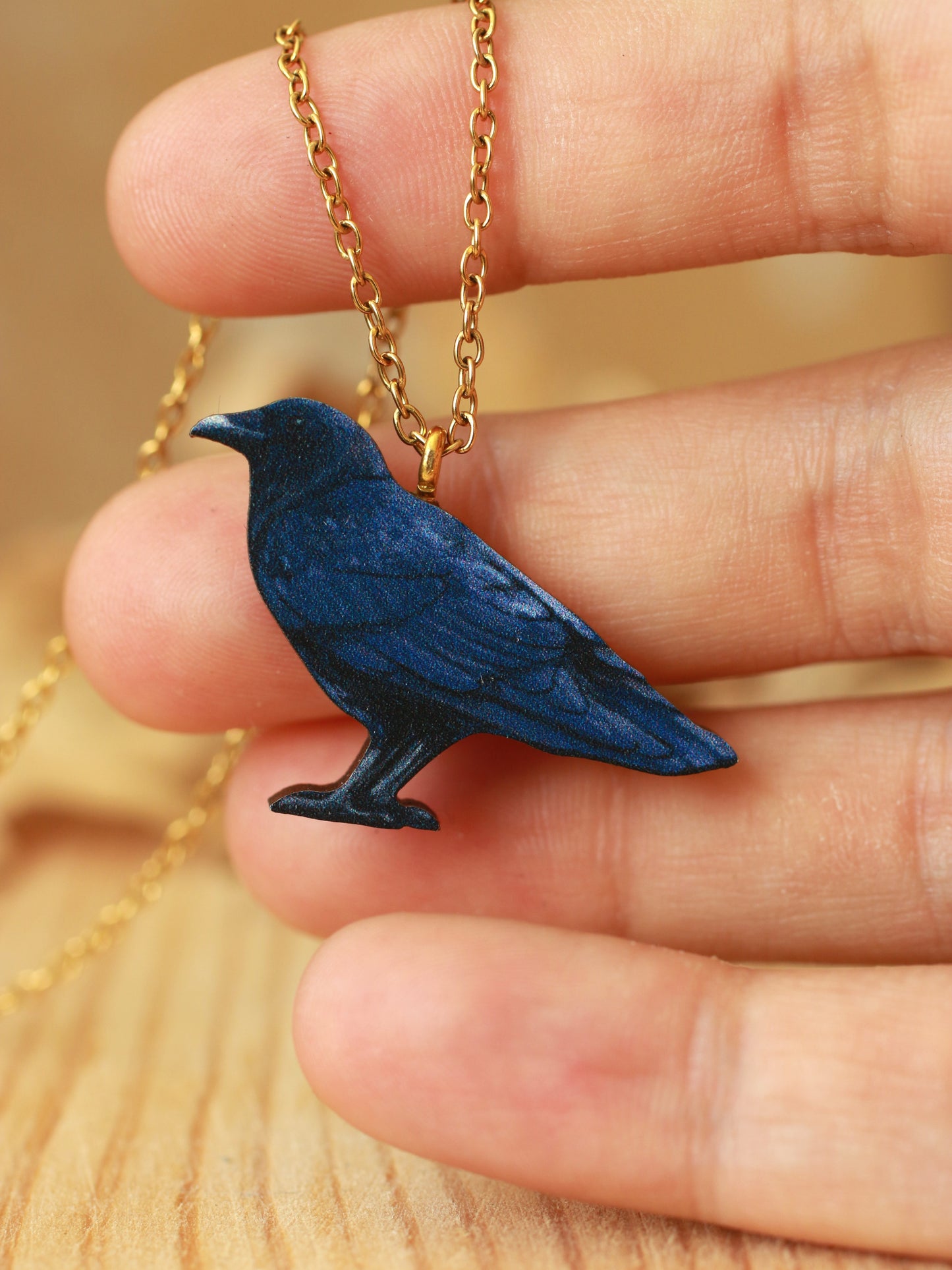 Crow - wooden bird necklace