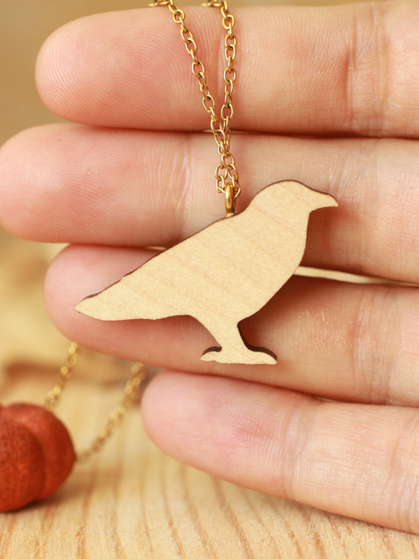 Crow - wooden bird necklace