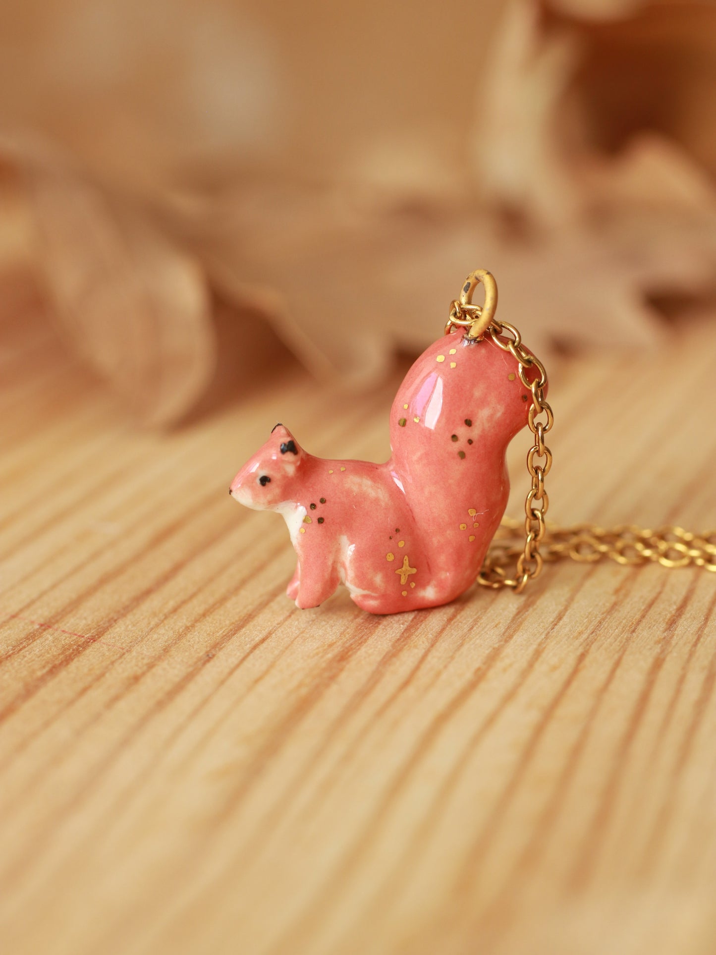 Ceramic squirrel necklace - 22k gold details