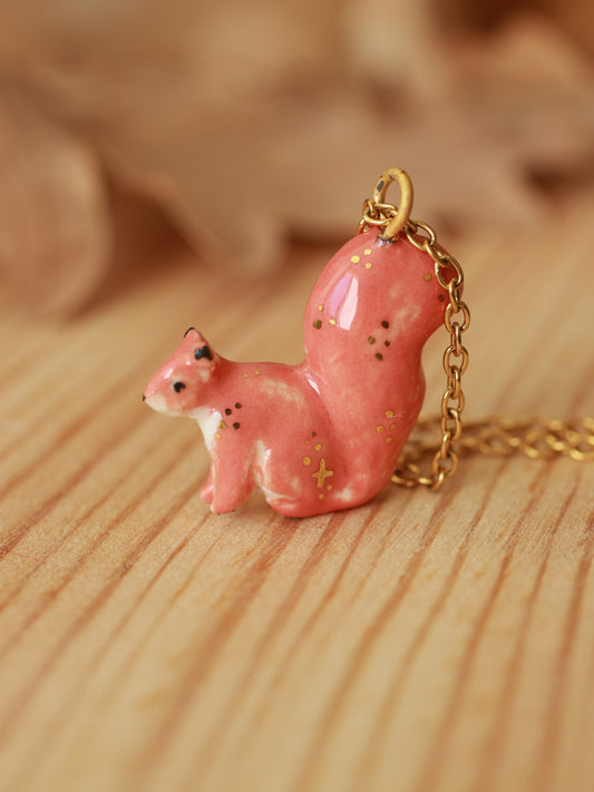 Ceramic squirrel necklace - 22k gold details