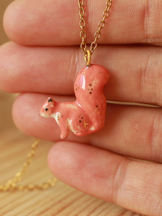 Ceramic squirrel necklace - 22k gold details