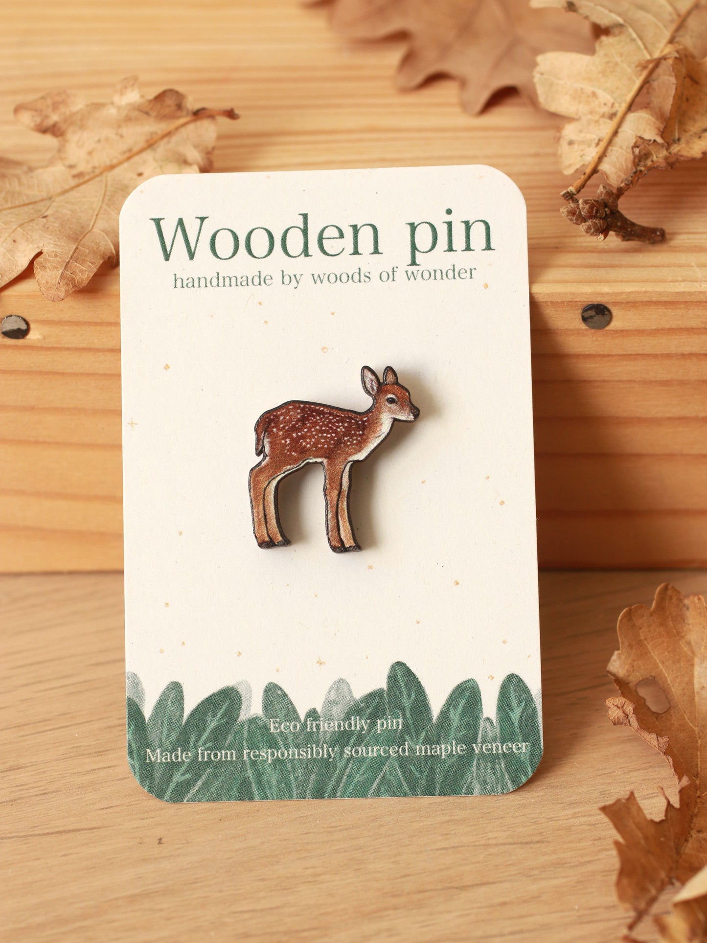 Fawn pin - wooden deer brooch