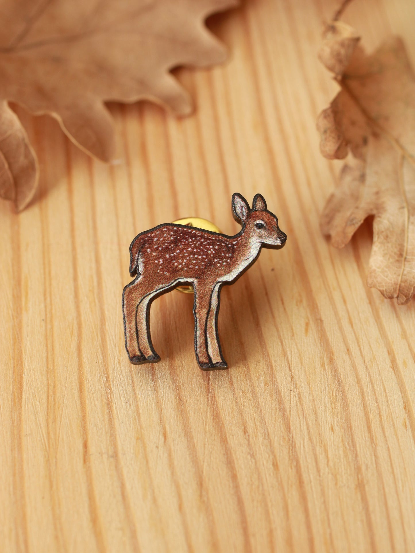 Fawn pin - wooden deer brooch