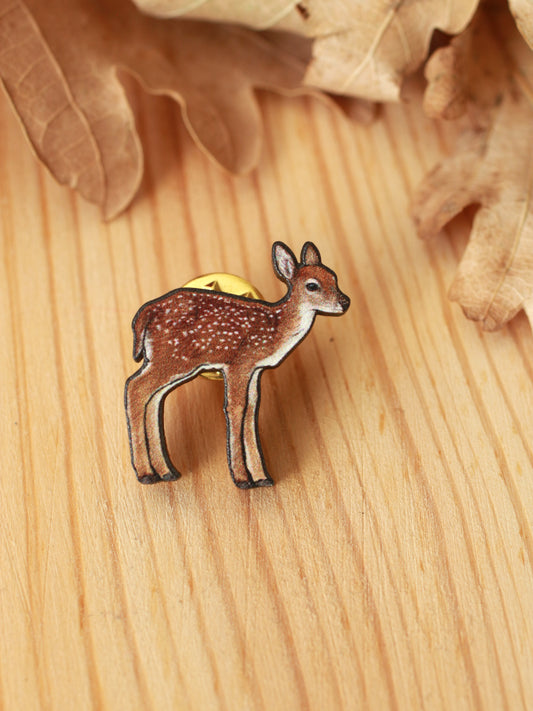 Fawn pin - wooden deer brooch