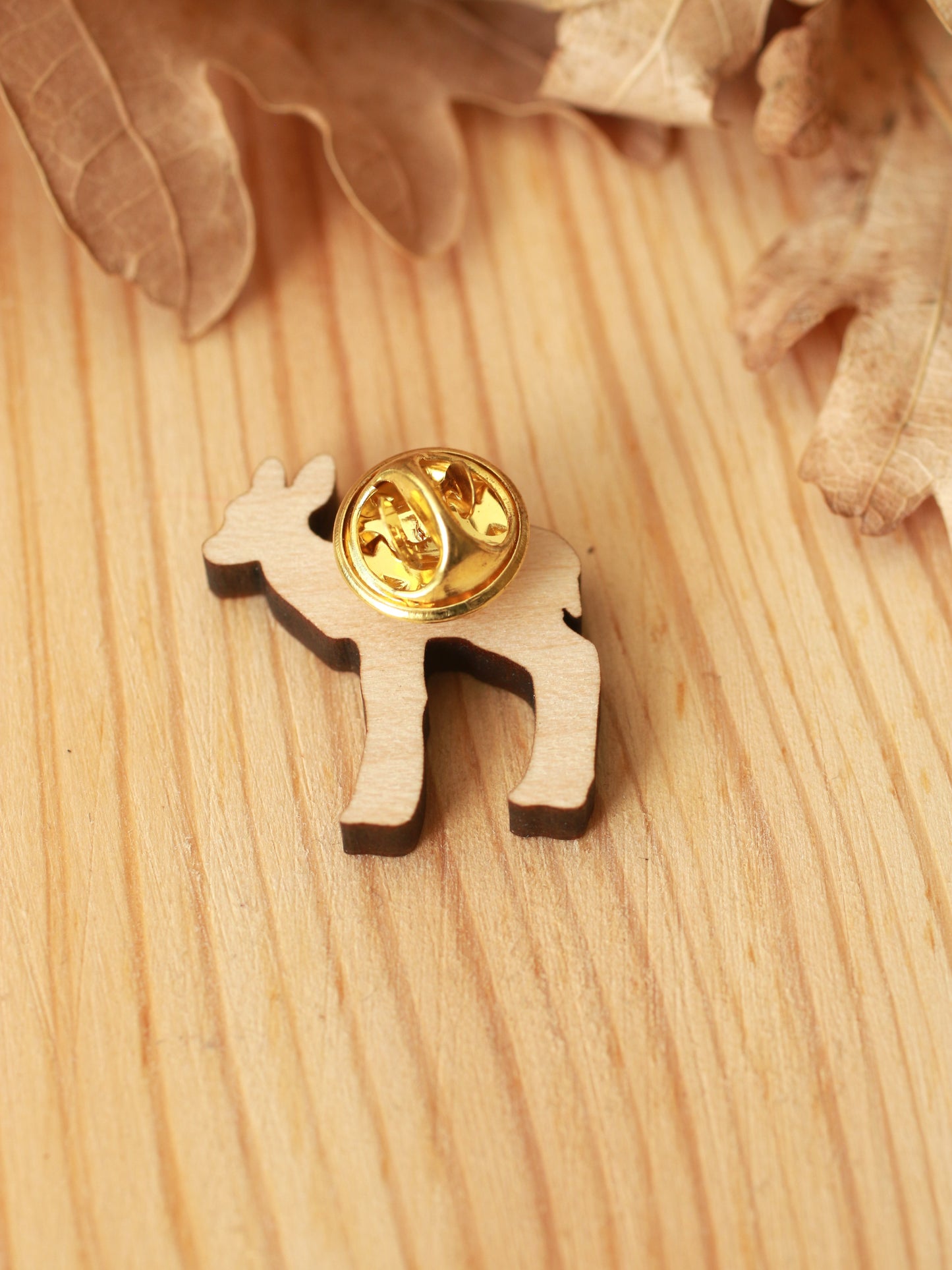 Fawn pin - wooden deer brooch