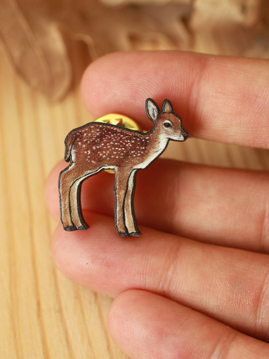 Fawn pin - wooden deer brooch